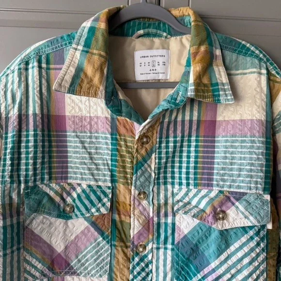 UO Men's Eclectic Grandpa Skater Plaid Seersucker Shirt Jacket,Multi, L - Picture 12 of 16